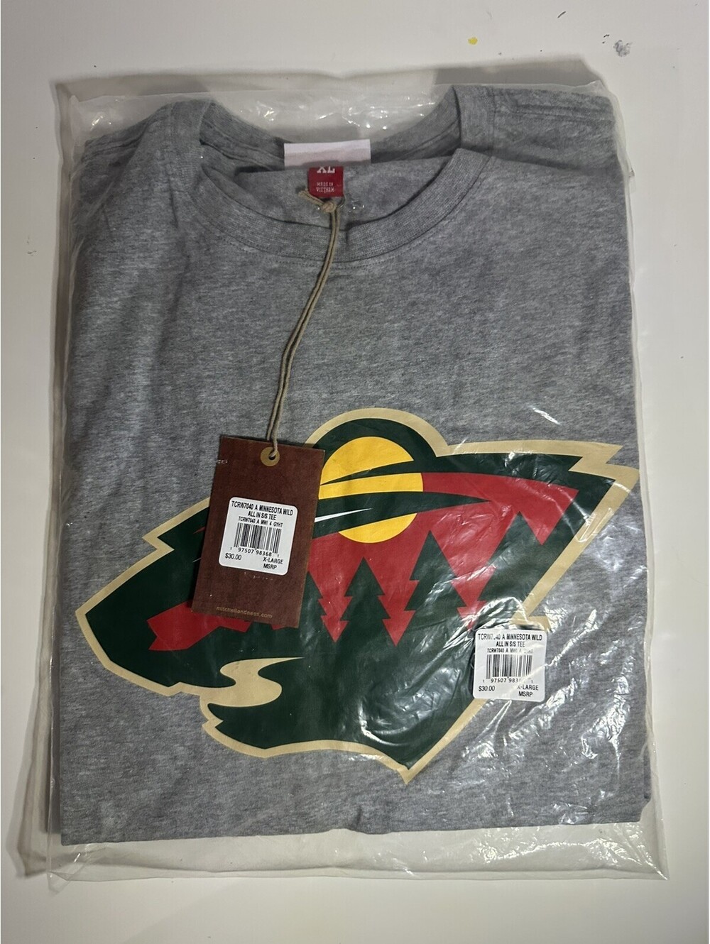 Minnesota Wild Mitchell & Ness NHL XL Shirt Logo Gray NWT